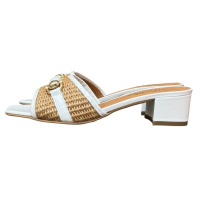 scalzatina Futura in pelle e rafia bianco
