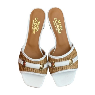scalzatina Futura in pelle e rafia bianco