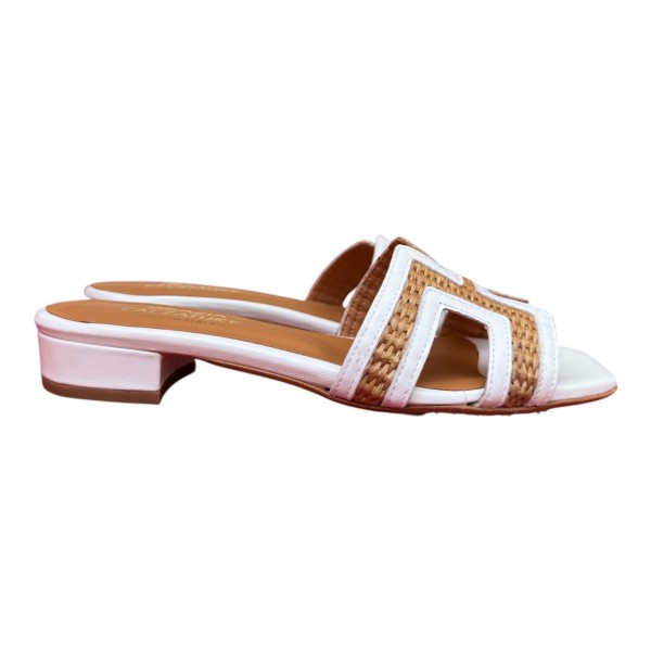 ciabatta Lolita in pelle e rafia bianca