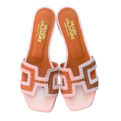 ciabatta Lolita in pelle e rafia bianca