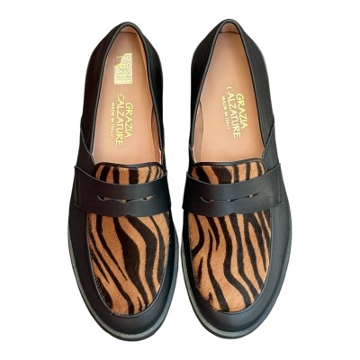 mocassino Holly in pelle e inserto animalier tigre
