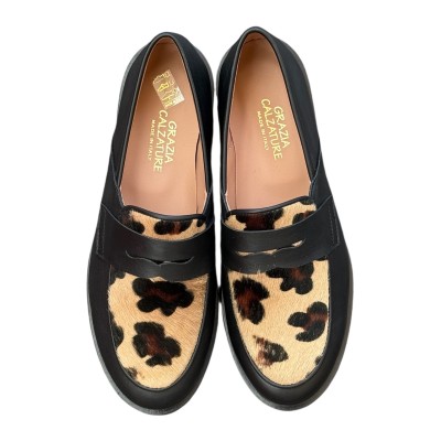 mocassino Holly in pelle e inserto animalier maculato