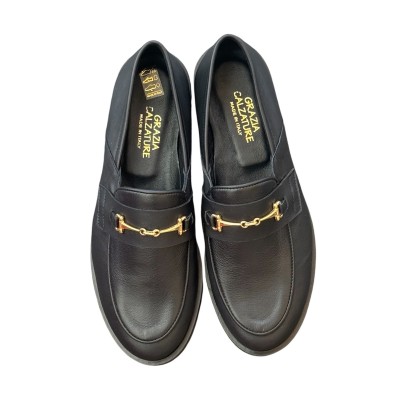 mocassino Holly in pelle nero  con morsetto