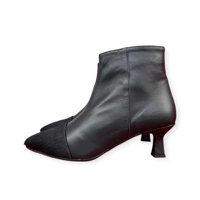 stivaletto Giuly in pelle nero e inserto animalier