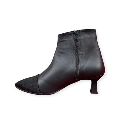 stivaletto Giuly in pelle nero e inserto animalier