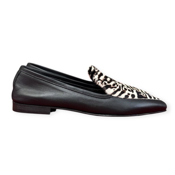 mocassino Carol in pelle nero e inserto animalier