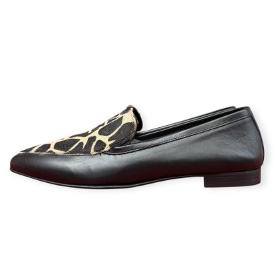 mocassino Carol in pelle nero e inserto animalier