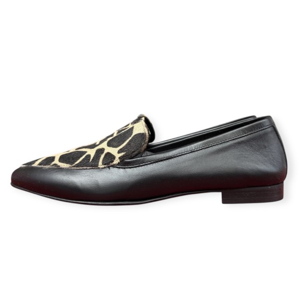 mocassino Carol in pelle nero e inserto animalier