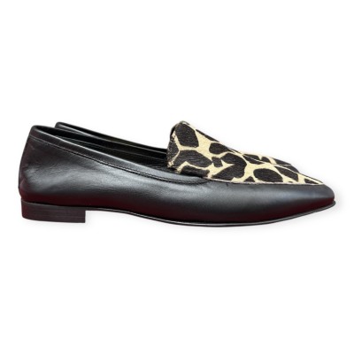 mocassino Carol in pelle nero e inserto animalier