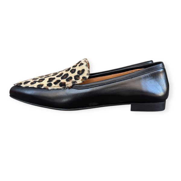 mocassino Carol in pelle nero e inserto animalier