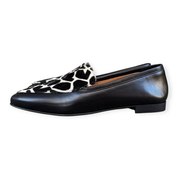 mocassino Carol in pelle nero e inserto animalier