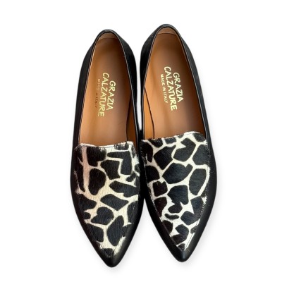 mocassino Carol in pelle nero e inserto animalier