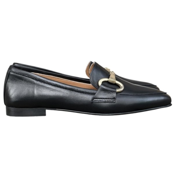 mocassino Carol in pelle nero e morsetto oro