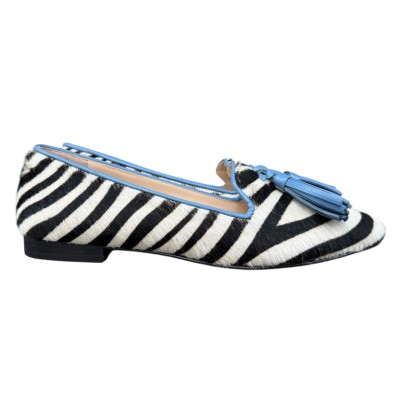 ballerina Grazia in pelle animalier zebra profilo azzurro