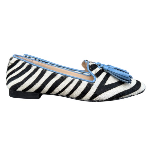 ballerina Grazia in pelle animalier zebra profilo azzurro