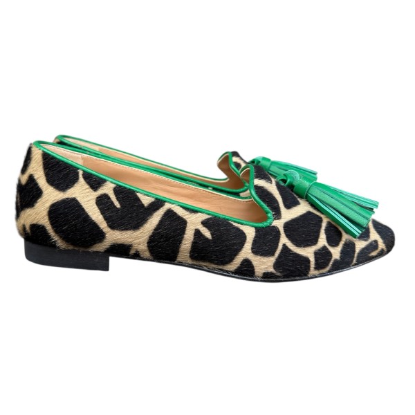 ballerina Grazia in pelle animalier giraffa fondo crema profilo verde