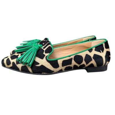 ballerina Grazia in pelle animalier giraffa fondo crema profilo verde