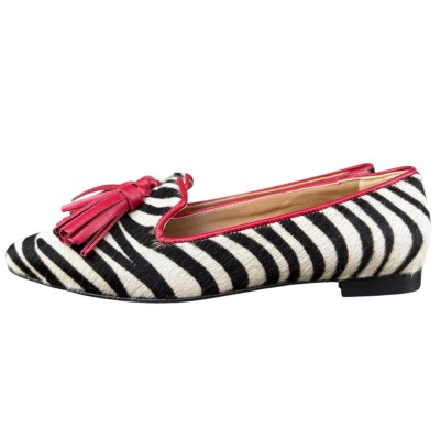 ballerina Grazia in pelle animalier zebra profilo rosso