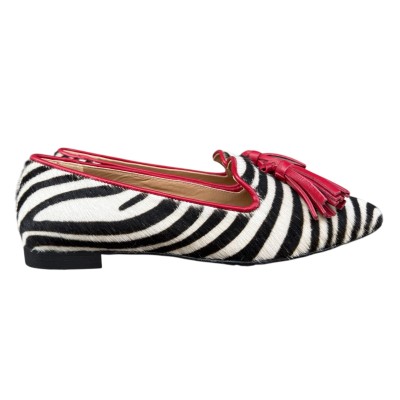 ballerina Grazia in pelle animalier zebra profilo rosso
