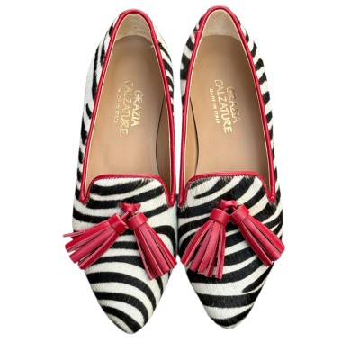 ballerina Grazia in pelle animalier zebra profilo rosso
