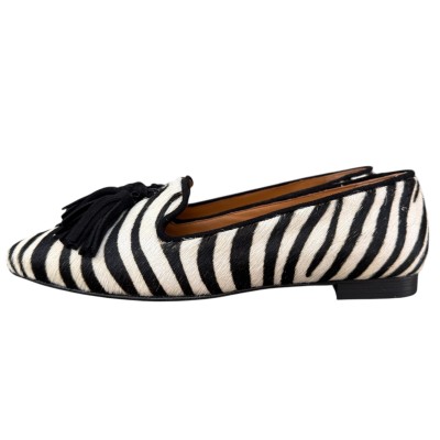 ballerina Grazia in pelle animalier zebrata profilo nero
