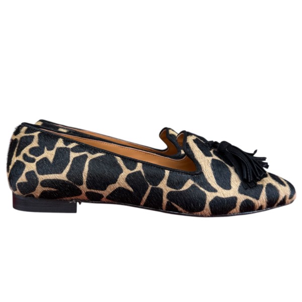 ballerina Grazia in pelle animalier giraffa fondo crema profilo nero