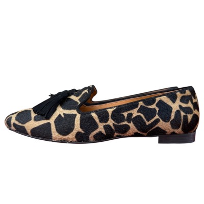 ballerina Grazia in pelle animalier giraffa fondo crema profilo nero