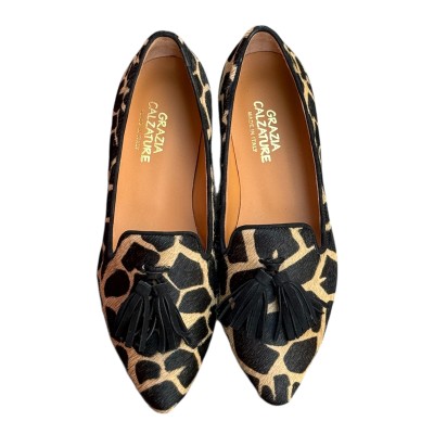 ballerina Grazia in pelle animalier giraffa fondo crema profilo nero