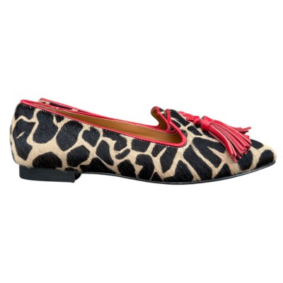ballerina Grazia in pelle aniamlier giraffa fondo crema profilo rosso