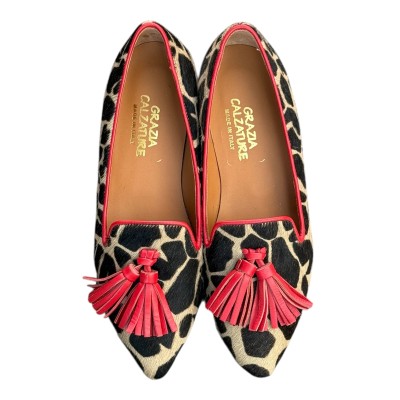 ballerina Grazia in pelle aniamlier giraffa fondo crema profilo rosso
