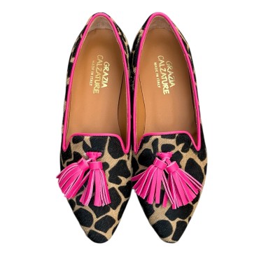 ballerina Grazia in pelle animlier giraffa profilo fucsia