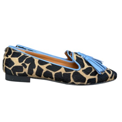 ballerina Grazia in pelle animalier giraffa fondo crema profilo azzurro
