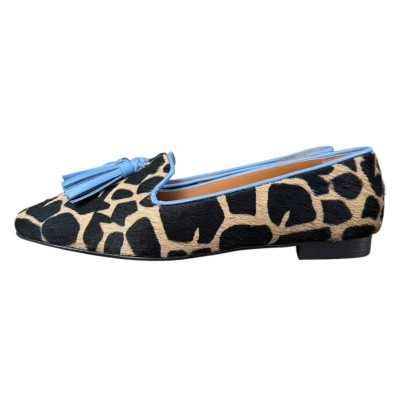 ballerina Grazia in pelle animalier giraffa fondo crema profilo azzurro