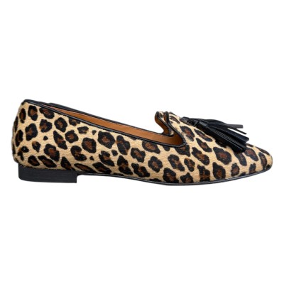 ballerina Grazia in pelle animalier maculato piccolo profilo nero