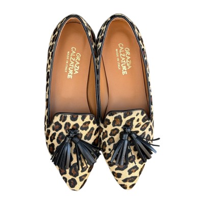 ballerina Grazia in pelle animalier maculato piccolo profilo nero