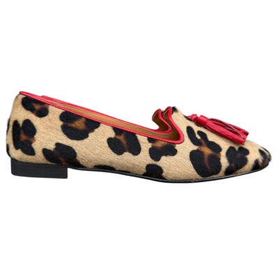 ballerina Grazia in pelle animlaier maculato profilo rosso