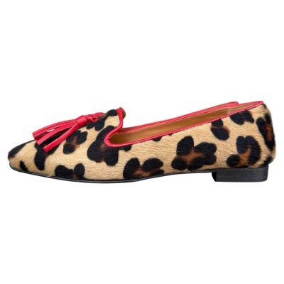 ballerina Grazia in pelle animlaier maculato profilo rosso