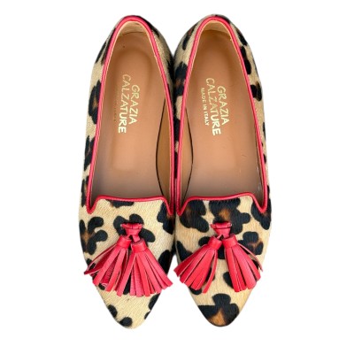 ballerina Grazia in pelle animlaier maculato profilo rosso