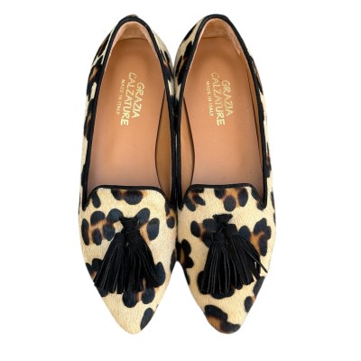 ballerina Grazia in pelle animalier maculato profilo nero