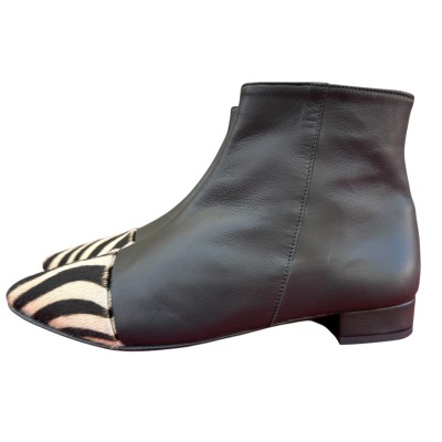 stivaletto Mimy in pelle nero e inserto animalier zebrato