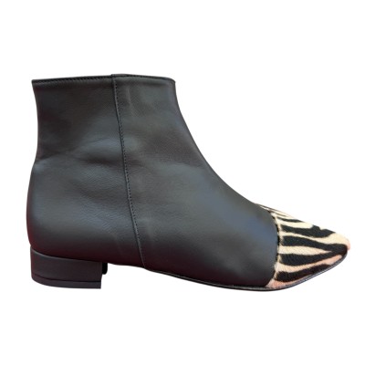 stivaletto Mimy in pelle nero e inserto animalier zebrato
