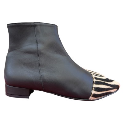 stivaletto Mimy in pelle nero e inserto animalier zebrato