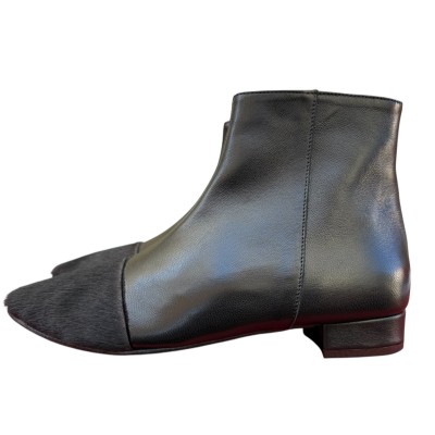 stivaletto Mimy in pelle nero e inserto animalier nero