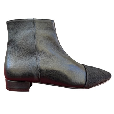 stivaletto Mimy in pelle nero e inserto animalier nero