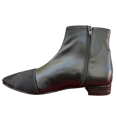 stivaletto Mimy in pelle nero e inserto animalier nero