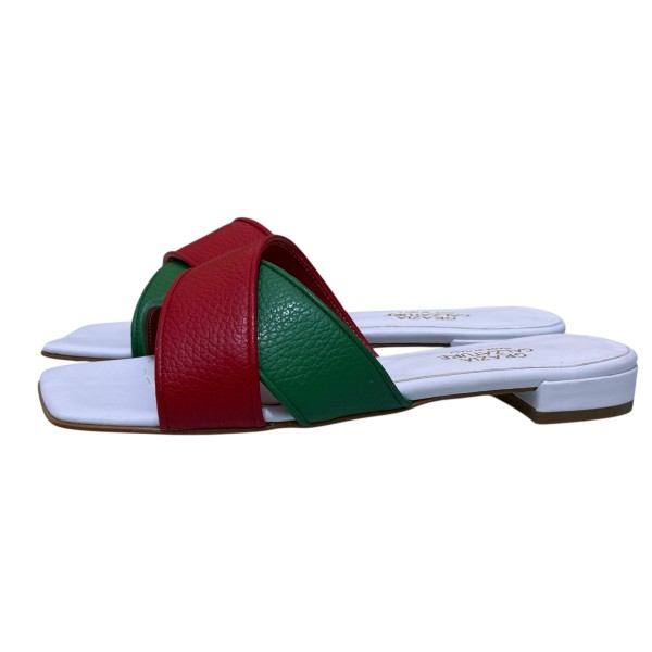 ciabatta Ibiza in pelle  rossa bianca e verde