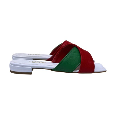 ciabatta Ibiza in pelle  rossa bianca e verde