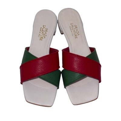 ciabatta Ibiza in pelle  rossa bianca e verde