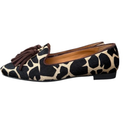 ballerina Grazia in pelle animalier giraffa fondo crema profilo marrone