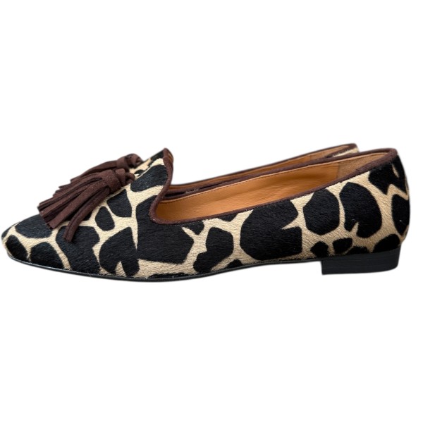 ballerina Grazia in pelle animalier giraffa fondo crema profilo marrone